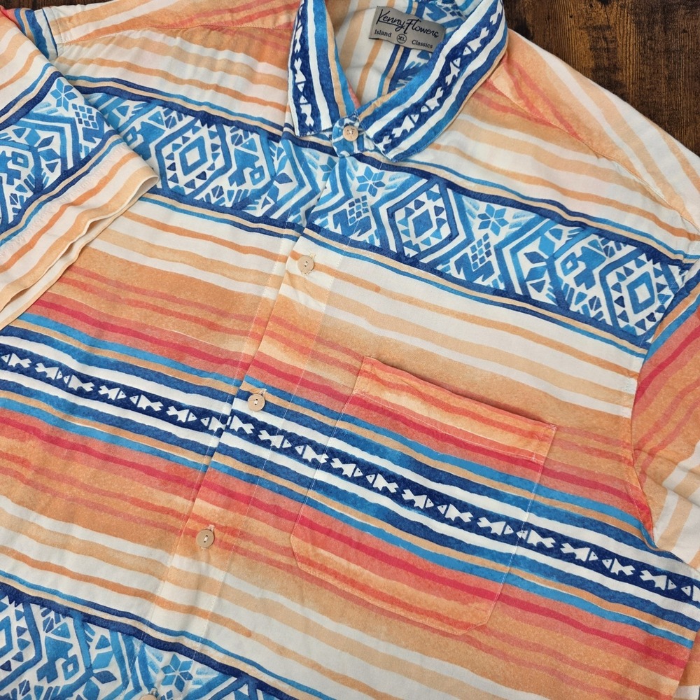 Kenny Flowers Men's Button‎ Up Shirt Aztec Fish Striped Southwestern Geometric